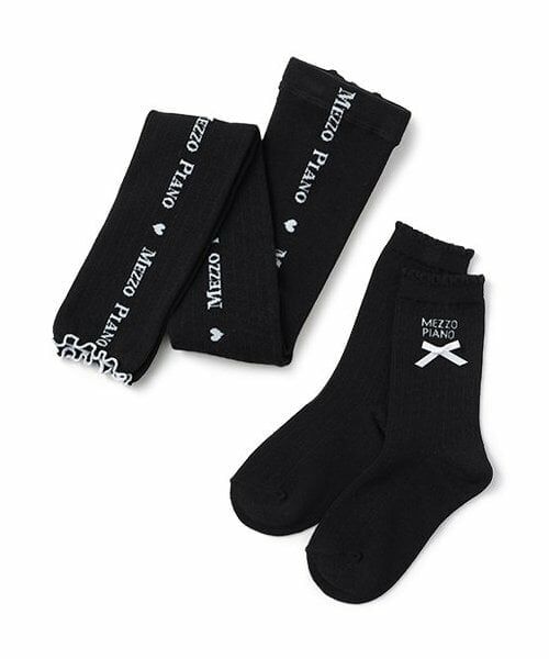 mezzo piano / メゾピアノ ソックス | サイドロゴ　リブレギンス　＆ソックスセット（黒）