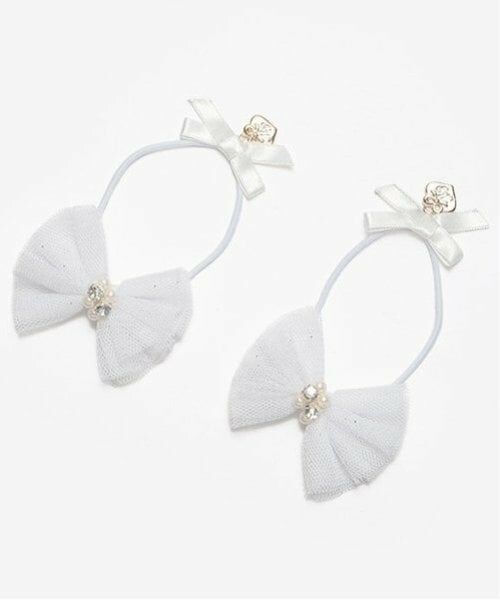 mezzo piano / メゾピアノ ヘアゴム・シュシュ | キラキラリボン　ヘアポニー2個セット（オフ ホワイト）