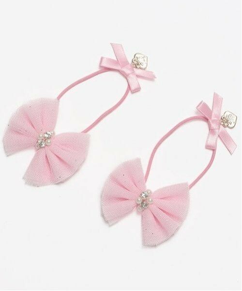 mezzo piano / メゾピアノ ヘアゴム・シュシュ | キラキラリボン　ヘアポニー2個セット（ライト ピンク）