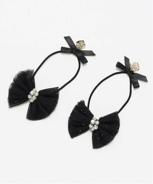 mezzo piano / メゾピアノ ヘアゴム・シュシュ | キラキラリボン　ヘアポニー2個セット（黒）