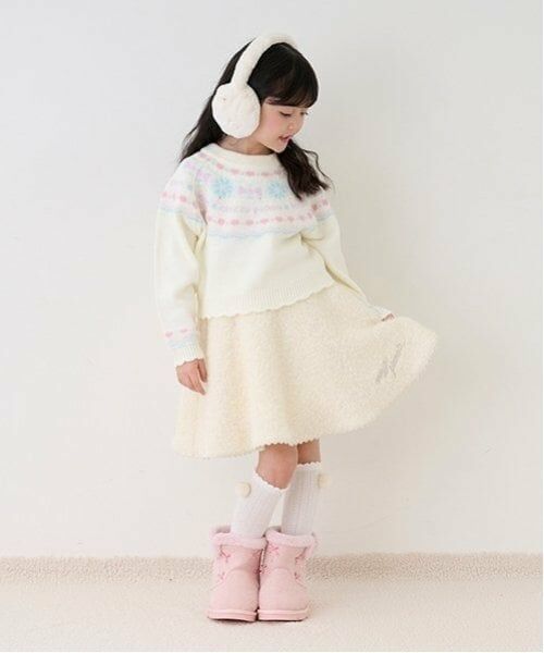 mezzo piano / メゾピアノ ミニ・ひざ丈スカート | シャギーチェック・ボア フレアスカート(アイボリー)