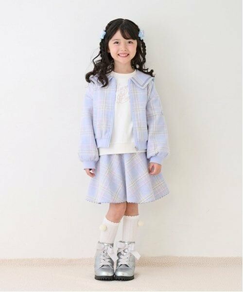 mezzo piano / メゾピアノ ミニ・ひざ丈スカート | シャギーチェック・ボア フレアスカート(ライト ブルー)