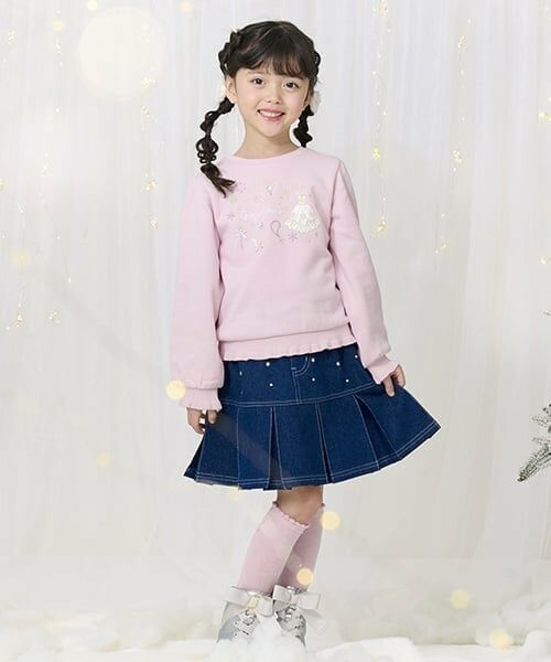 mezzo piano / メゾピアノ ショート・ハーフ・半端丈パンツ | 裏起毛　キラキラパーツ　スカパン（紺）