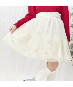 mezzo piano / メゾピアノ ミニ・ひざ丈スカート | スノー刺繍　チュールスカート