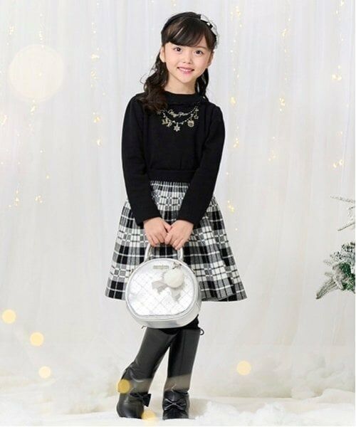 mezzo piano / メゾピアノ ミニ・ひざ丈スカート | チェックジャガード　ニットスカート（黒）