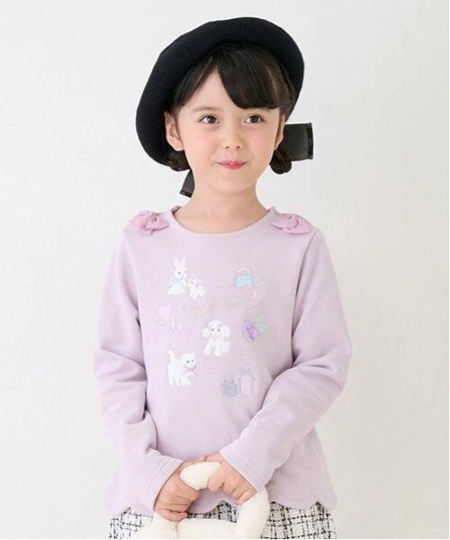 mezzo piano / メゾピアノ スウェット | ショッピングモチーフ刺しゅう　裾スカラップトレーナー（ライト ピンク）