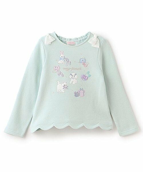 mezzo piano / メゾピアノ スウェット | ショッピングモチーフ刺しゅう　裾スカラップトレーナー（ミント）