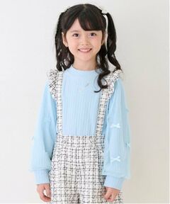 mezzo piano / メゾピアノ Tシャツ | ネックレス刺しゅう 袖チュール プチハイネック長袖Tシャツ