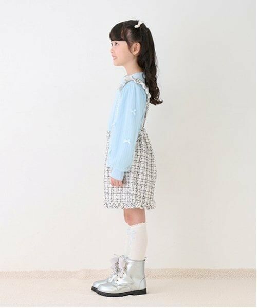 mezzo piano / メゾピアノ Tシャツ | ネックレス刺しゅう 袖チュール プチハイネック長袖Tシャツ | 詳細2