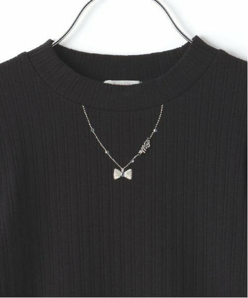 mezzo piano / メゾピアノ Tシャツ | ネックレス刺しゅう 袖チュール プチハイネック長袖Tシャツ | 詳細5