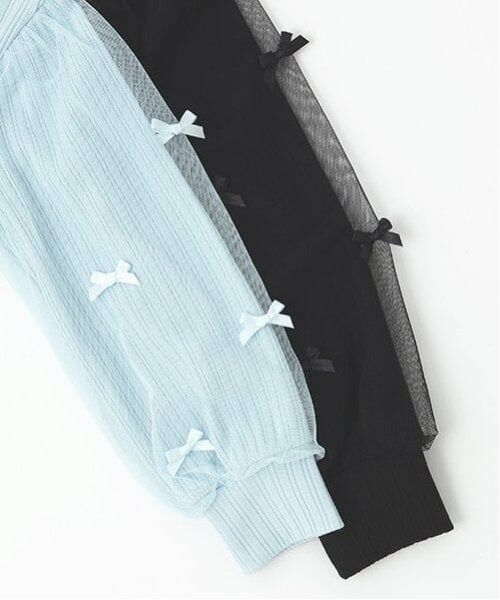 mezzo piano / メゾピアノ Tシャツ | ネックレス刺しゅう 袖チュール プチハイネック長袖Tシャツ | 詳細7