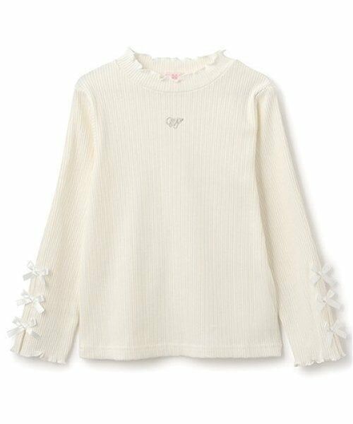 mezzo piano / メゾピアノ Tシャツ | 袖リボン　プチハイネック　長袖Tシャツ（オフ ホワイト）