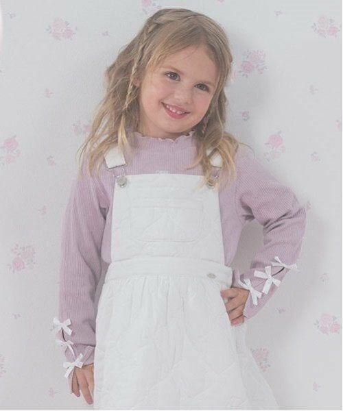 mezzo piano / メゾピアノ Tシャツ | 袖リボン　プチハイネック　長袖Tシャツ（ライト ピンク）