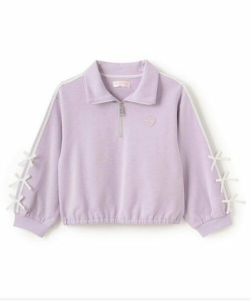 mezzo piano / メゾピアノ スウェット | リボンライン　ハーフジップトレーナー（ライラック）