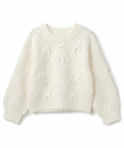 mezzo piano / メゾピアノ ニット・セーター | リボンいっぱい　ニットプルオーバー（オフ ホワイト）