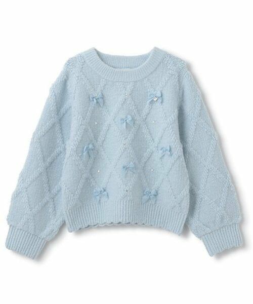 mezzo piano / メゾピアノ ニット・セーター | リボンいっぱい　ニットプルオーバー（サックス）