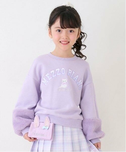 mezzo piano / メゾピアノ スウェット | どうぶつロゴ　ファー袖トレーナー（ラベンダー）