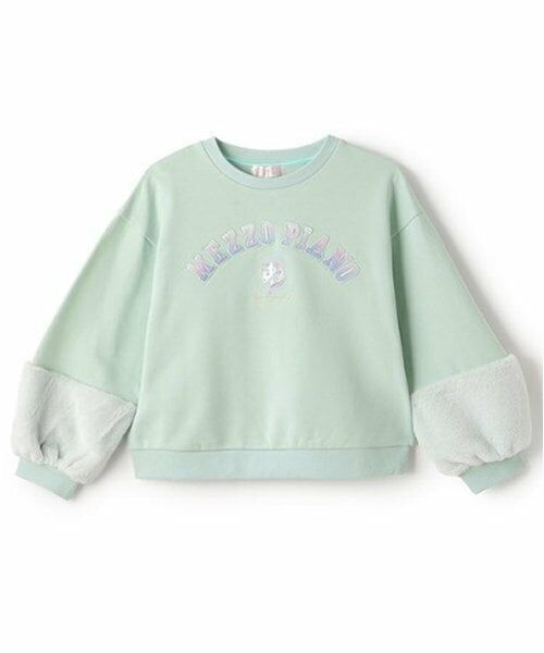 mezzo piano / メゾピアノ スウェット | どうぶつロゴ　ファー袖トレーナー（ミント）