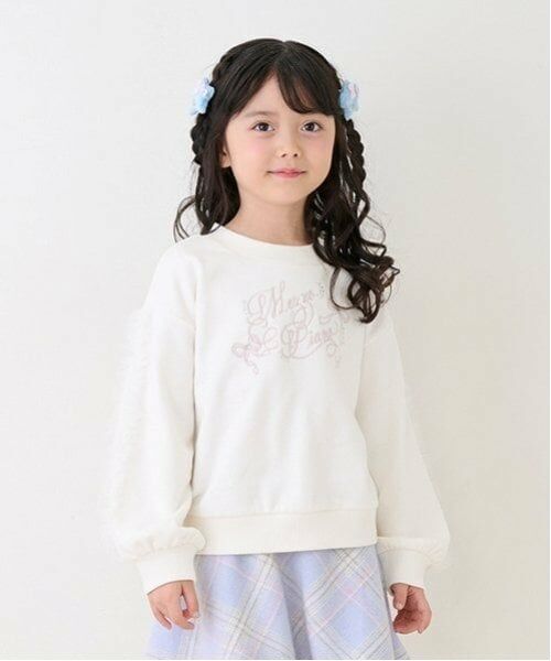 mezzo piano / メゾピアノ スウェット | 袖チュールフリル　トレーナー（オフ ホワイト）