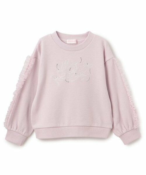 mezzo piano / メゾピアノ スウェット | 袖チュールフリル　トレーナー（ピンク）