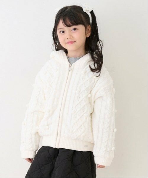 mezzo piano / メゾピアノ パーカー | モールニット　裏ボア　ジップパーカ（オフ ホワイト）