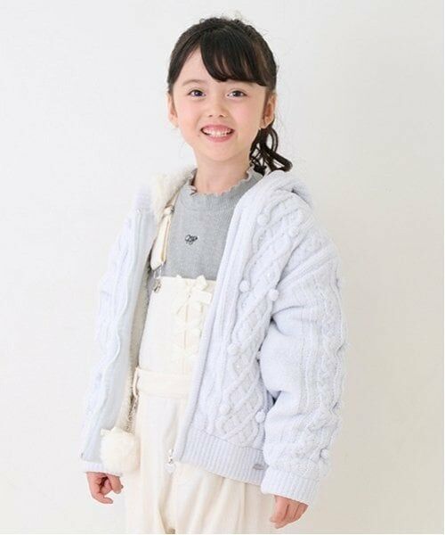 mezzo piano / メゾピアノ パーカー | モールニット　裏ボア　ジップパーカ（ライト ブルー）