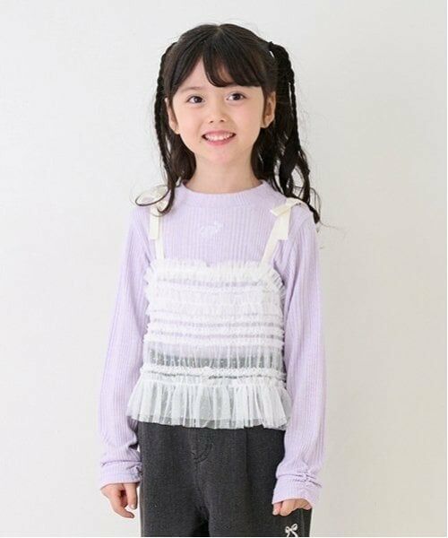 mezzo piano / メゾピアノ Tシャツ | チュールビスチェ＆長袖Tシャツセット（オフ ホワイト）