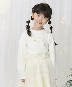 mezzo piano / メゾピアノ Tシャツ | ネックレス刺繍　プチハイネックTシャツ