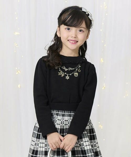 mezzo piano / メゾピアノ Tシャツ | ネックレス刺繍　プチハイネックTシャツ（黒）