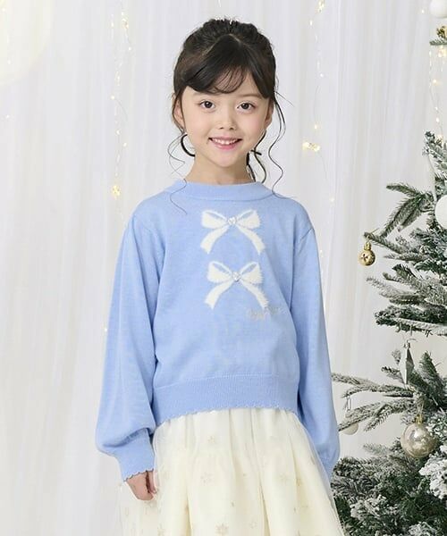 mezzo piano / メゾピアノ ニット・セーター | リボン　ニットプルオーバー（サックス）