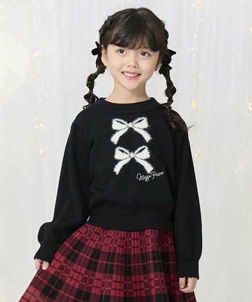 mezzo piano / メゾピアノ ニット・セーター | リボン　ニットプルオーバー（黒）