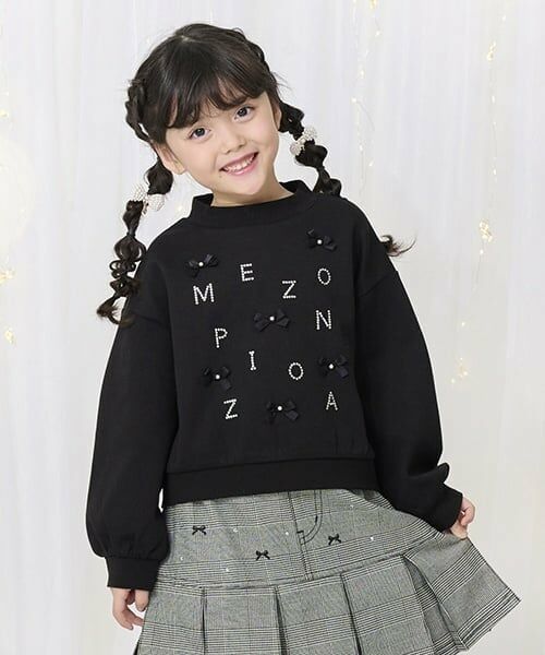 mezzo piano / メゾピアノ スウェット | キラキラロゴ＆リボン　トレーナー（黒）