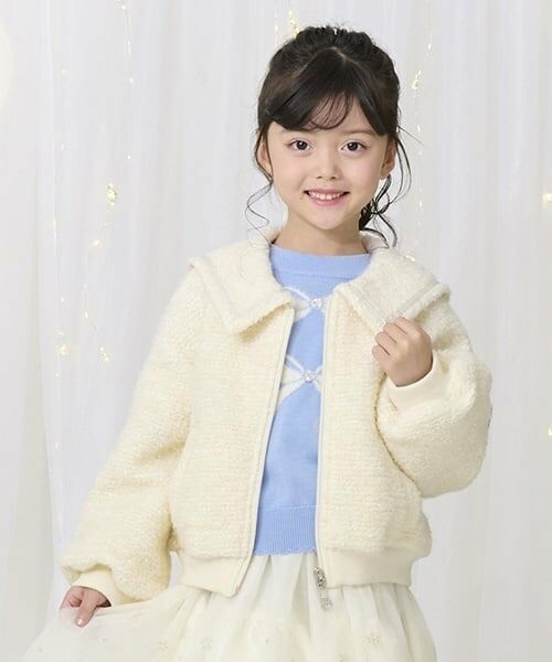 mezzo piano / メゾピアノ ブルゾン | シャギーチェック・ボア　セーラーブルゾン（アイボリー）