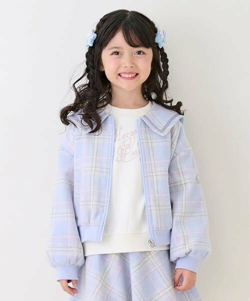 mezzo piano / メゾピアノ ブルゾン | シャギーチェック・ボア　セーラーブルゾン（ライト ブルー）