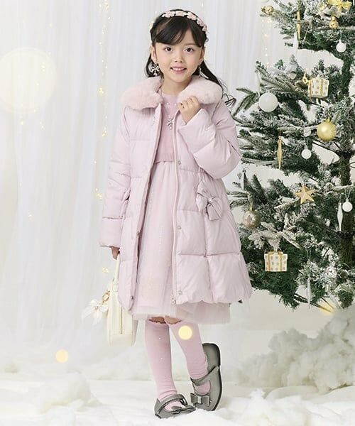 mezzo piano / メゾピアノ ブルゾン | ファー衿つき　ウォッシャブル　ロングダウン（ピンク）