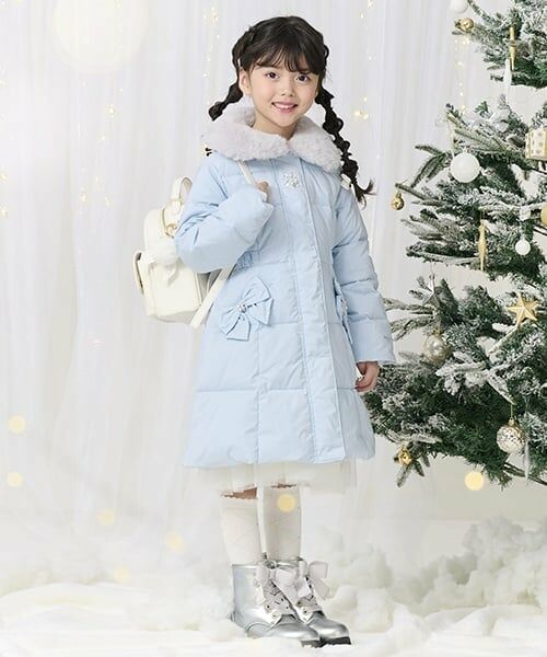 mezzo piano / メゾピアノ ブルゾン | ファー衿つき　ウォッシャブル　ロングダウン（サックス）