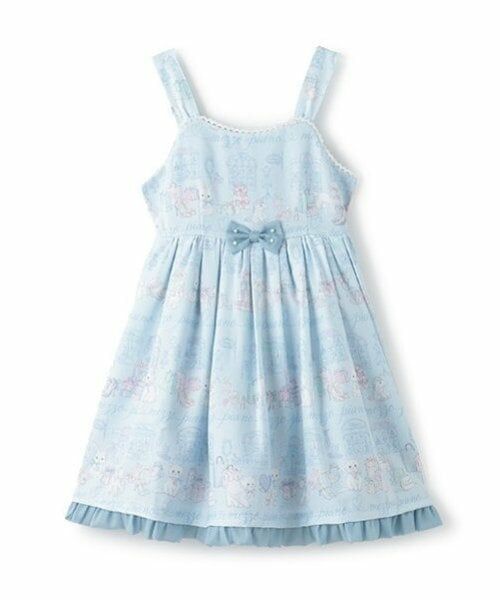 mezzo piano / メゾピアノ ミニ丈・ひざ丈ワンピース | ショッピング柄　キャミワンピース（ライト ブルー）