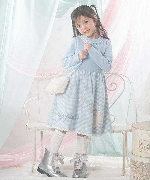 mezzo piano / メゾピアノ ミニ丈・ひざ丈ワンピース | プードル千鳥　ドッキングワンピース（サックス）