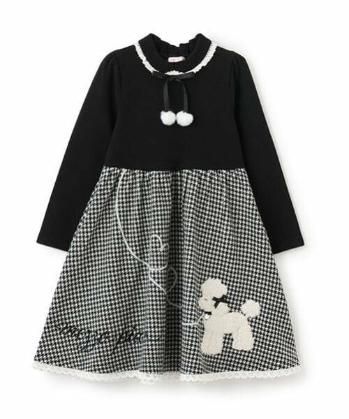 mezzo piano / メゾピアノ ミニ丈・ひざ丈ワンピース | プードル千鳥　ドッキングワンピース（黒）