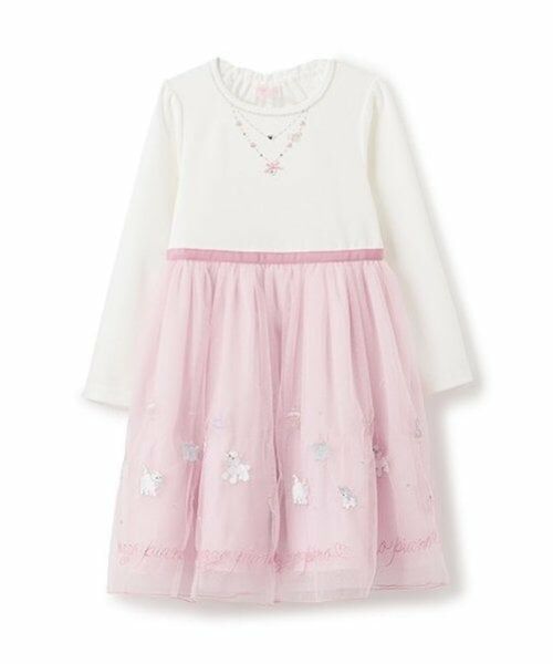 mezzo piano / メゾピアノ ミニ丈・ひざ丈ワンピース | ショッピングモチーフ刺しゅうチュール ドッキングワンピース | 詳細14