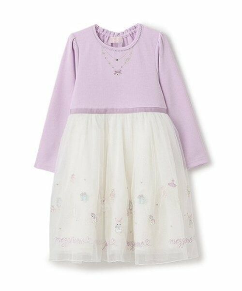 mezzo piano / メゾピアノ ミニ丈・ひざ丈ワンピース | ショッピングモチーフ刺しゅうチュール ドッキングワンピース（オフ ホワイト）