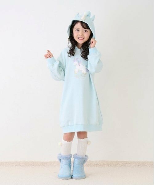 mezzo piano / メゾピアノ ミニ丈・ひざ丈ワンピース | どうぶつモチーフ　パーカワンピース（ミント）