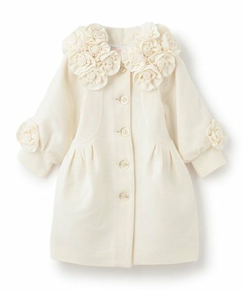mezzo piano / メゾピアノ その他アウター | お花モチーフ付　バルーンコート（オフ ホワイト）