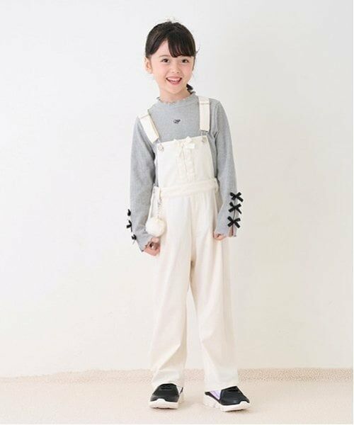 mezzo piano / メゾピアノ サロペット・オールインワン | 裏起毛デニム・コール天　レースアップ　サロペットパンツ（オフ ホワイト）