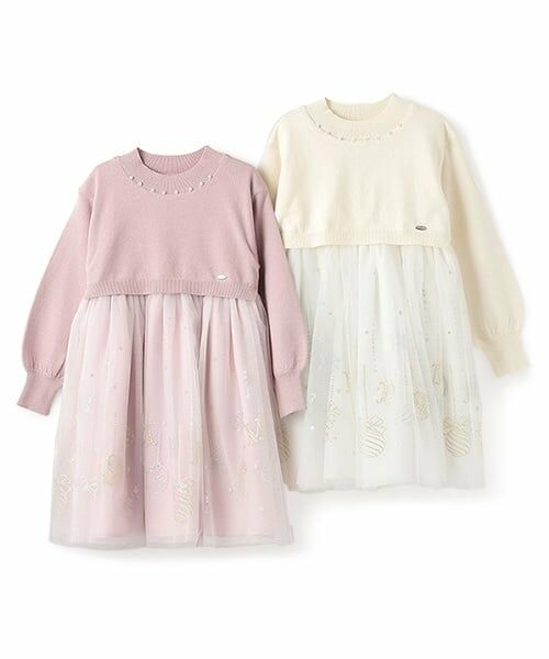 mezzo piano / メゾピアノ ミニ丈・ひざ丈ワンピース | オーナメントチュール　ドッキングワンピース | 詳細12