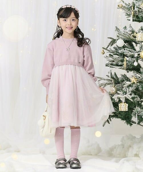 mezzo piano / メゾピアノ ミニ丈・ひざ丈ワンピース | オーナメントチュール　ドッキングワンピース | 詳細18