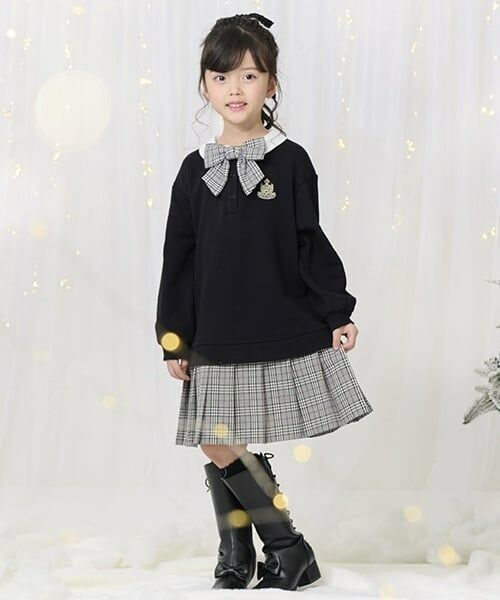 mezzo piano / メゾピアノ ミニ丈・ひざ丈ワンピース | チェックプリーツ　ドッキングワンピース（黒）