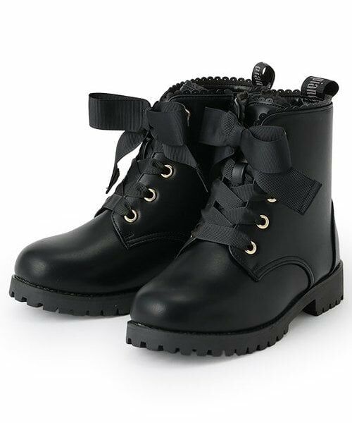 mezzo piano / メゾピアノ ブーツ(ショート丈) | レースアップリボン ブーツ(黒)