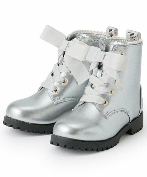 mezzo piano / メゾピアノ ブーツ(ショート丈) | レースアップリボン ブーツ(シルバー)