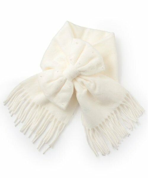 mezzo piano / メゾピアノ マフラー・ショール・スヌード・ストール | リボンモチーフ　ニットマフラー（オフ ホワイト）